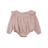 Wholesale Spring Baby Clothes Fashion Fly Sleeve Pink Plain Dyed Baby Rompers