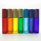 Frosted 10ml Rainbow Colors Essential Oil Roller Glass Perfume Bottles with Brushed Cap