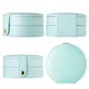 Round Portable Travel Leather Jewelry Organizer Case Box with Mirror For Rings Necklaces, Gift for Women