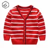 Wholesale College style 100% Cotton Stripe V Neck Child Knit Cardigan Sweater