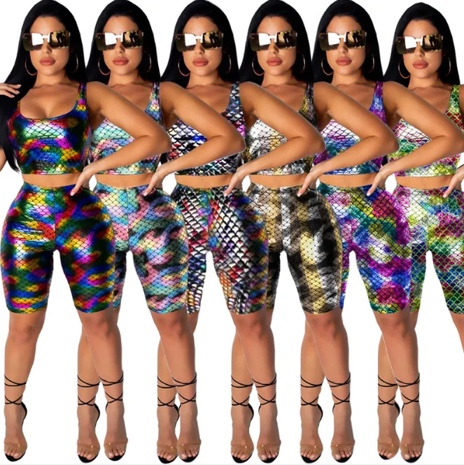 Women two piece outfits festival rave colorful fish scale crop top and biker shorts set womens tracksuit 6 color Y11597
Women two piece outfits festival rave colorful fish scale crop top and biker shorts set womens tracksuit 6 color Y11597