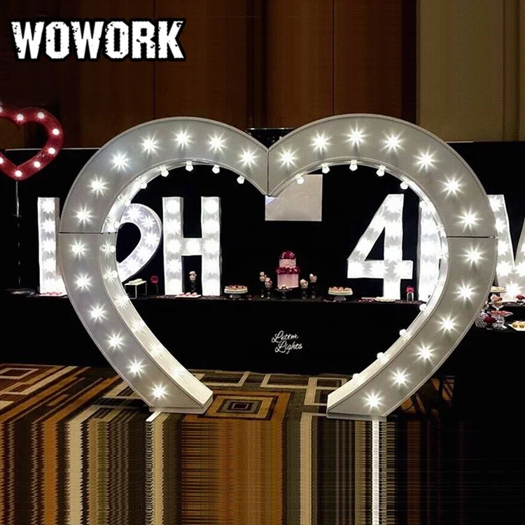 2024 WOWORK LED illuminated photography heart shaped wedding arch for decorative events stage hire