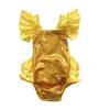Flutter Sleeve Baby Sequin Rompers Halter Bodysuit Girls Yellow Sequin Jumpsuit For Kids M90411