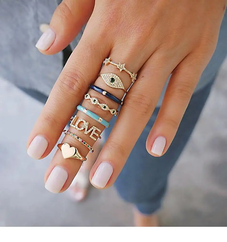 8 Pcs/ Set Bohemian Vintage Eye Love Heart Star Crystal Rings for Women Gold Midi Finger Jewelry
8 Pcs/ Set Bohemian Vintage Eye Love Heart Star Crystal Rings for Women Gold Midi Finger Jewelry