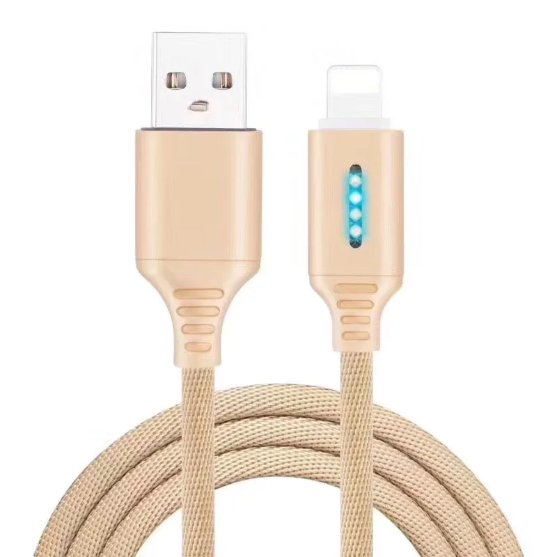 

1M braid nylon 2.4A USB cable for iphone Xs max For Samsung S10 Android IOS mobile phone LED cable