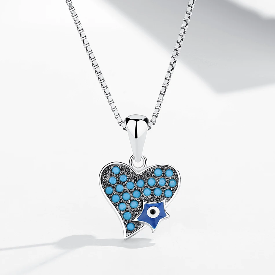 Genuine 925 Sterling Silver Necklace with Crystal CZ Heart Blue Lucky Eye Necklaces&Pendants For Women Chain Jewelry
Genuine 925 Sterling Silver Necklace with Crystal CZ Heart Blue Lucky Eye Necklaces&Pendants For Women Chain Jewelry