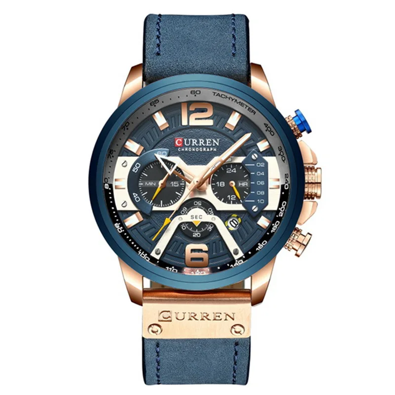 

Curren 8329 Fashion Casual Men Watch Waterproof Genuine Leather Strap Calendar Six Needle Sport Chronograph Quartz Wrist Watch
