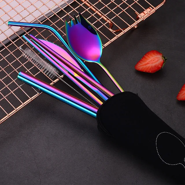 7Pcs Camping Travel Silverware Set Stainless Steel Cutlery Fork Spoon Knife Reusable Straight Bent Straw Cleaning Brush with Bag, Customized
7Pcs Camping Travel Silverware Set Stainless Steel Cutlery Fork Spoon Knife Reusable Straight Bent Straw Cleaning Brush with Bag, Customized