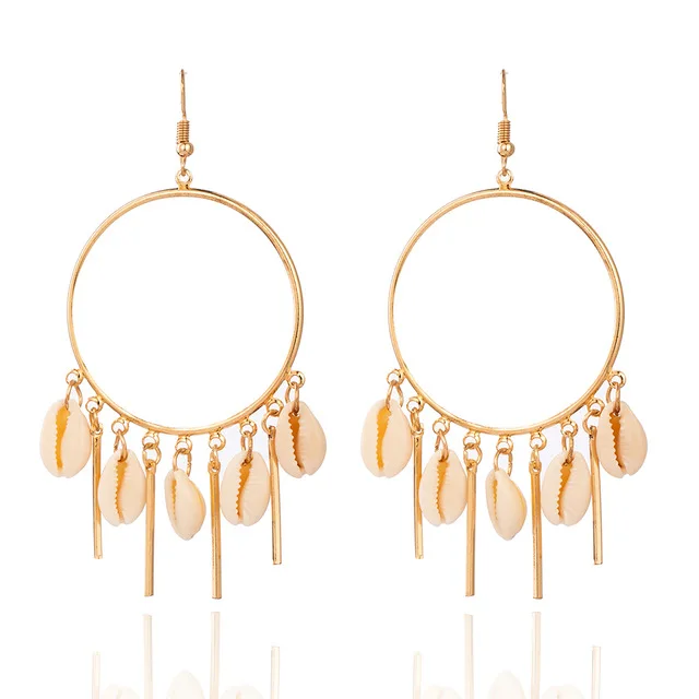 Ethnic Golden Silver Round Hoop Drop Earrings Big Circle Nature Shell Tassel Dangle Earrings
Ethnic Golden Silver Round Hoop Drop Earrings Big Circle Nature Shell Tassel Dangle Earrings