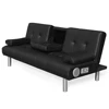 Europe style modern lazy black leather sofa cum bed with cup holder and bluetooth speaker for wholesale
