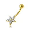 14K Solid Gold Yellow Gold Jeweled Fancy Flowers with CZ Stone Belly Ring Jewelry
