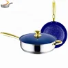3 pcs fry pan set stainless Steel Frying pan with glass lid