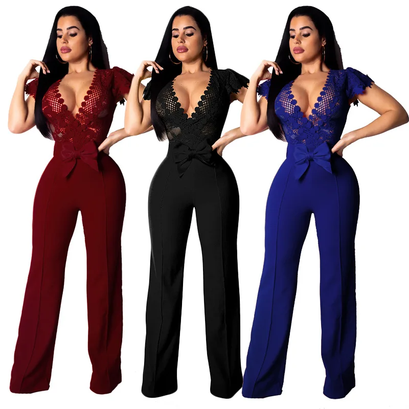 FM-6185 Women's pants one-piece Lace Sexy wide leg trousers women jumpsuits and rompers 2019
FM-6185 Women's pants one-piece Lace Sexy wide leg trousers women jumpsuits and rompers 2019