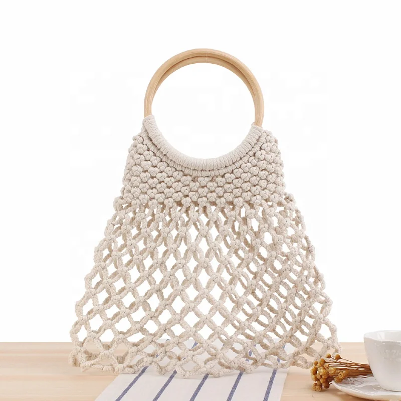 Cotton Pattern Mesh Beach Bag Casual Shopping handbag Crochet Tote Bag with wood handle
Cotton Pattern Mesh Beach Bag Casual Shopping handbag Crochet Tote Bag with wood handle