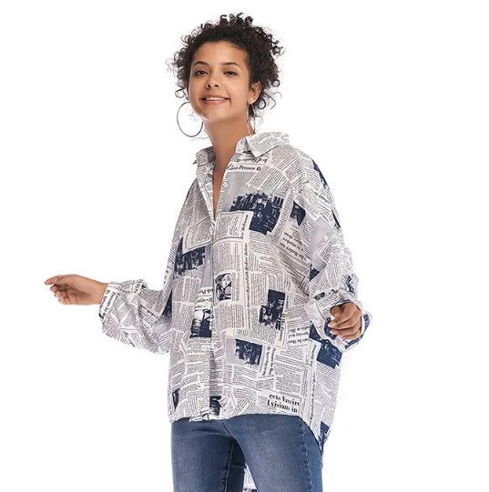 Europe and the United States 2019 fashion women's letter printing newspaper shirt women's wild long-sleeved shirt
Europe and the United States 2019 fashion women's letter printing newspaper shirt women's wild long-sleeved shirt
