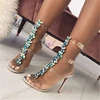 Women Summer Crystal PVC Transparent T-Strap Lady High Heels Shoes Sexy Female Party Shoes