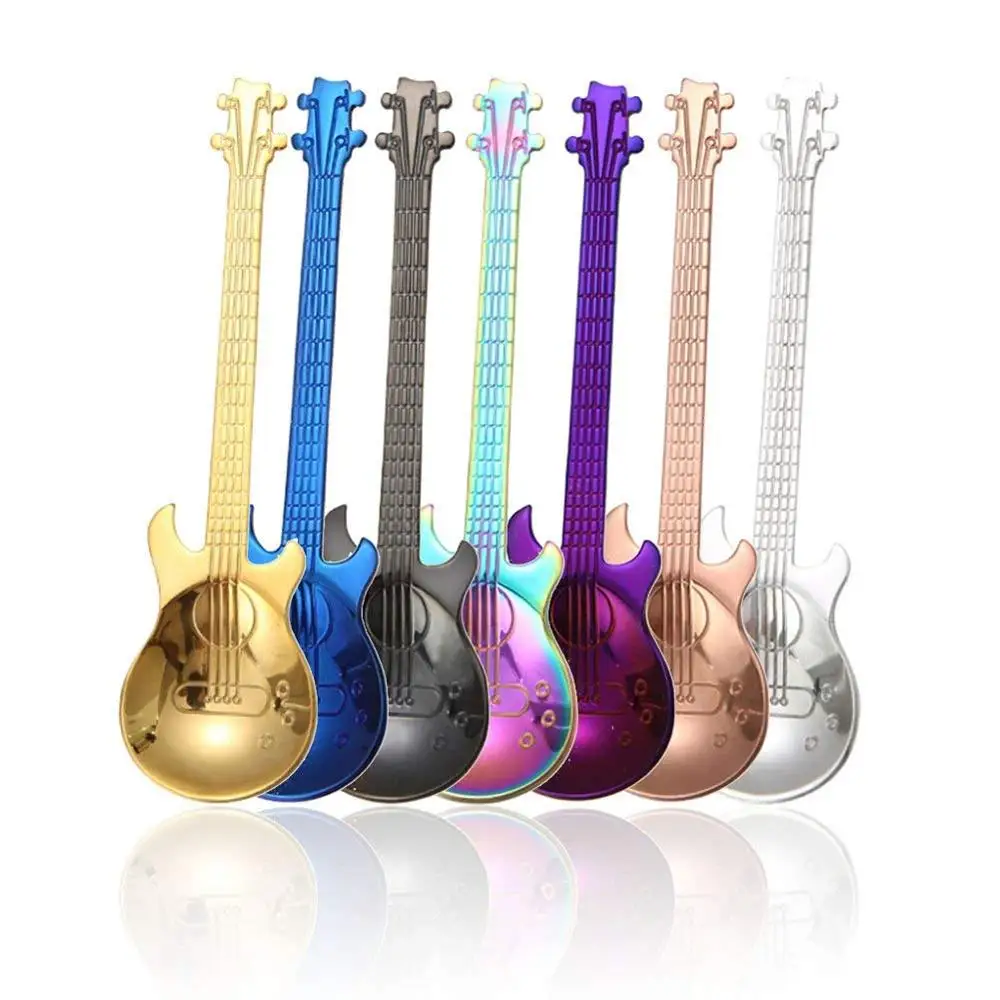 304 stainless steel coffee spoon creative guitar shaped spoon metal stirring ice cream spoon, Silver/gold/rose gold/black/rainbow/blue/purple
304 stainless steel coffee spoon creative guitar shaped spoon metal stirring ice cream spoon, Silver/gold/rose gold/black/rainbow/blue/purple