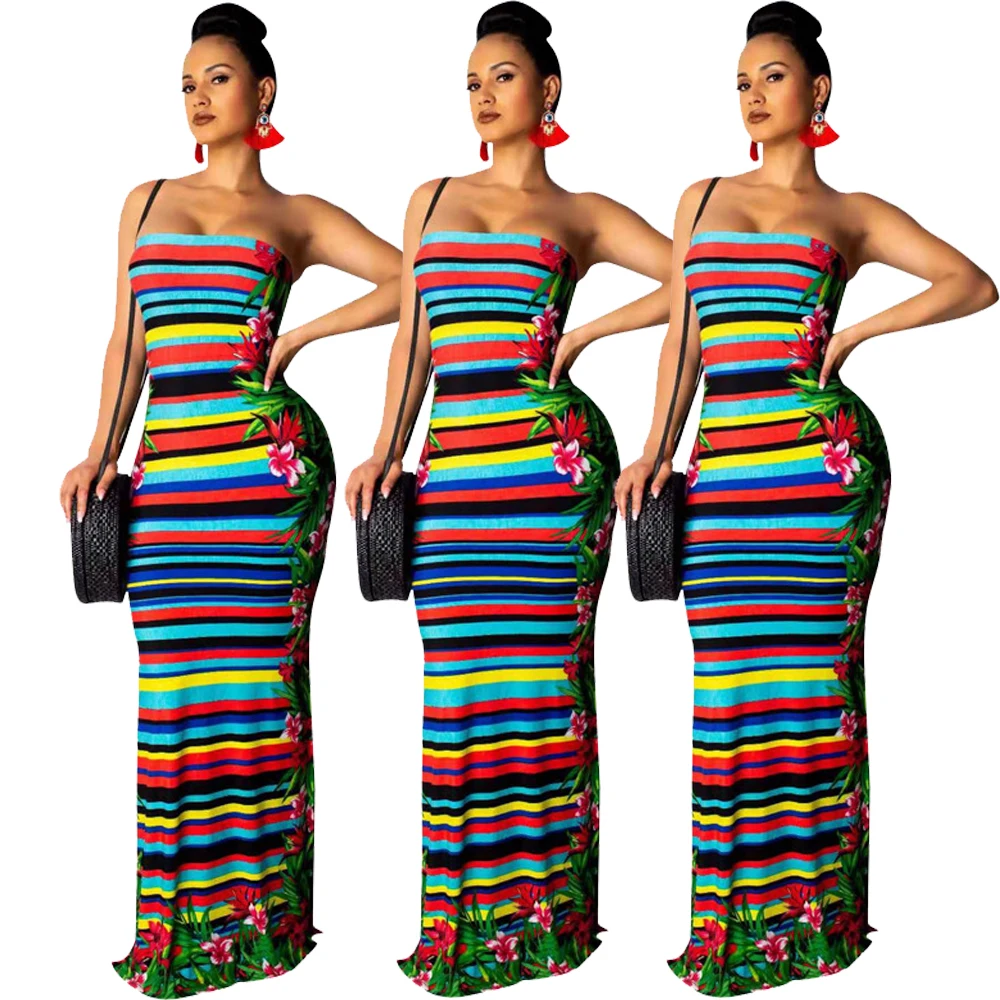 Trendy wrapped chest strapless halter sleeveless rainbow striped maxi dress, Picture
Trendy wrapped chest strapless halter sleeveless rainbow striped maxi dress, Picture