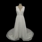 Appliqued and Pleating Wedding Dress Bridal Gowns Country Simple V-neck Sexy Backless Robe de Marriage 2019 New Design