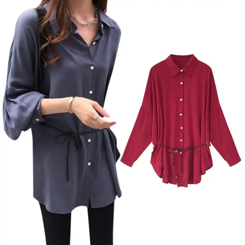 Women Mid-length Autumn Lapel Long Sleeve Solid Color Loose Versatile Chiffon Blouse with Belt
Women Mid-length Autumn Lapel Long Sleeve Solid Color Loose Versatile Chiffon Blouse with Belt
