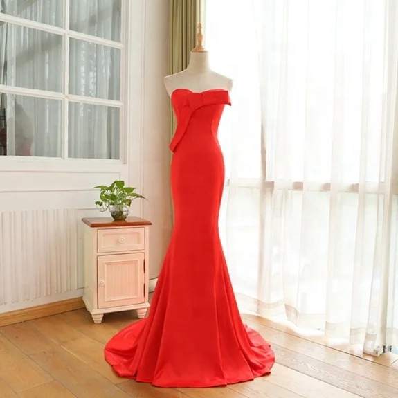 Sweetheart Mermaid Satin Bow Wedding gown for bride Ready to ship, Red
Sweetheart Mermaid Satin Bow Wedding gown for bride Ready to ship, Red