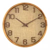 12 inch burlap clock face wood clock hands solid wood crafted frame round silent wooden wall clock for Korea Home Decor