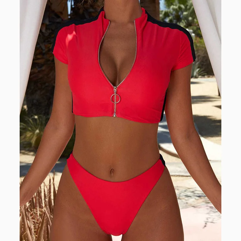 zipper swimsuit two piece