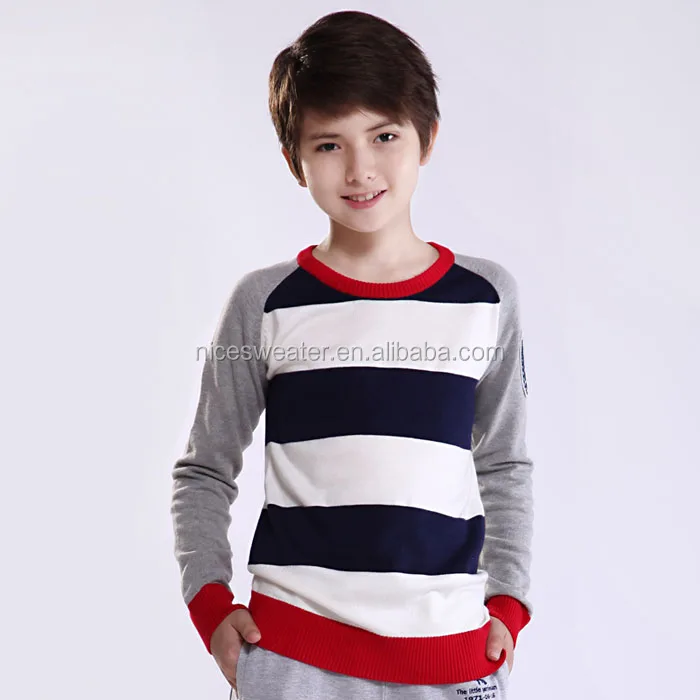 綿100％のファッション2014年クルーネックストライププルオーバーニット子供のための男の子のセーター仕入れ・メーカー・工場