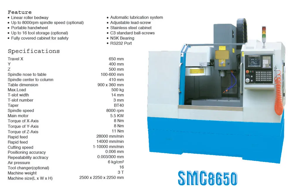3 axis 4 axis 5 axis cnc machining center SMC8250