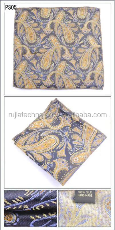 yellow paisley for jacquard woven silk brands square hankerchief