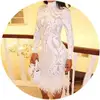 HL 2018 arrivals brand women party wear white long sleeve high neck elegant feather luxury sequin tight bodycon evening dress