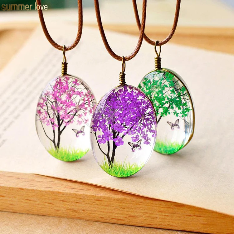 New Fashion Handmade Lovely Waxed Rope Chain Dried Flowers Tree Oval Ball Glass Pendant Necklaces Christmas Jewelry Gifts, Colorful
New Fashion Handmade Lovely Waxed Rope Chain Dried Flowers Tree Oval Ball Glass Pendant Necklaces Christmas Jewelry Gifts, Colorful