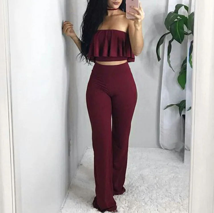 2 Two Piece Set Women Suit Off Shoulder Ruffle Crop Top And Long Pants Sets Sexy Tracksuit Conjunto Feminino Y11711
2 Two Piece Set Women Suit Off Shoulder Ruffle Crop Top And Long Pants Sets Sexy Tracksuit Conjunto Feminino Y11711