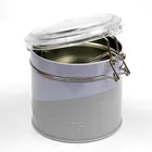 Metal hinged lid tea coffee powder spice tin with clear window
