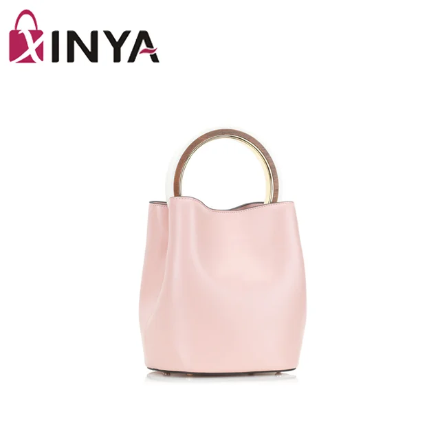 style trendy women mini bucket bag pink pu leather handbag with