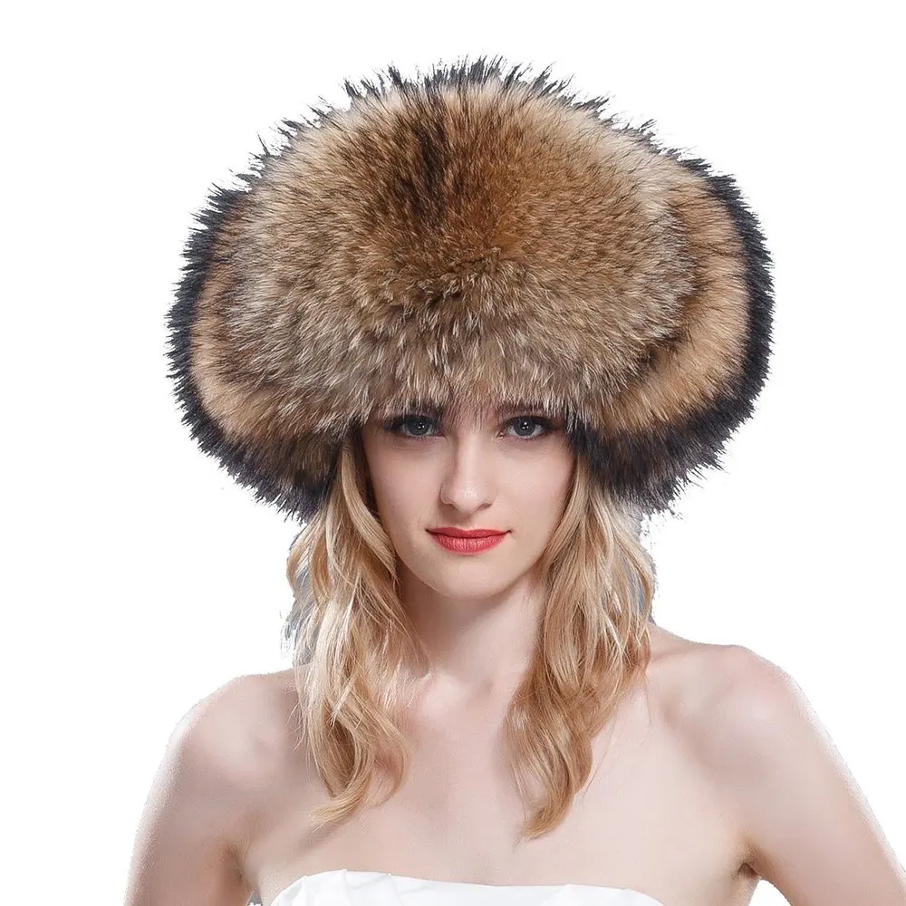 Women's Raccoon Fur & Leather Russian Trapper Hats