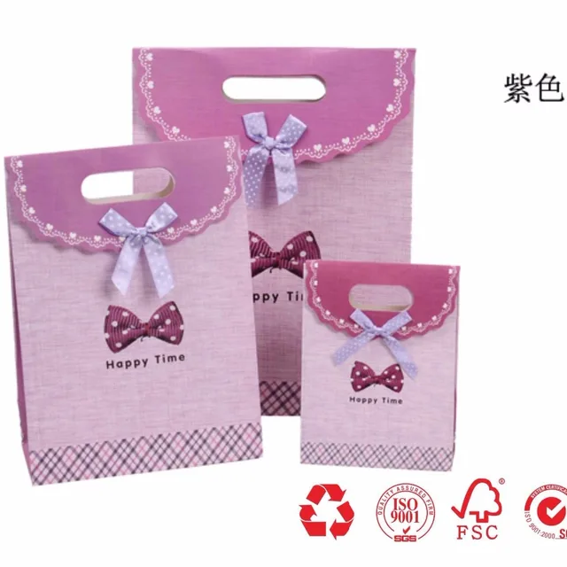 cute wedding gift die cut paper bag with small bowknot design