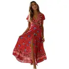 2019 Hot Sale Summer Bohemian Floral V Neck Maxi Print Dress