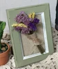 Small fresh retro old light green wood photo frame natural dried flowers forget me stereoscopic picture frame