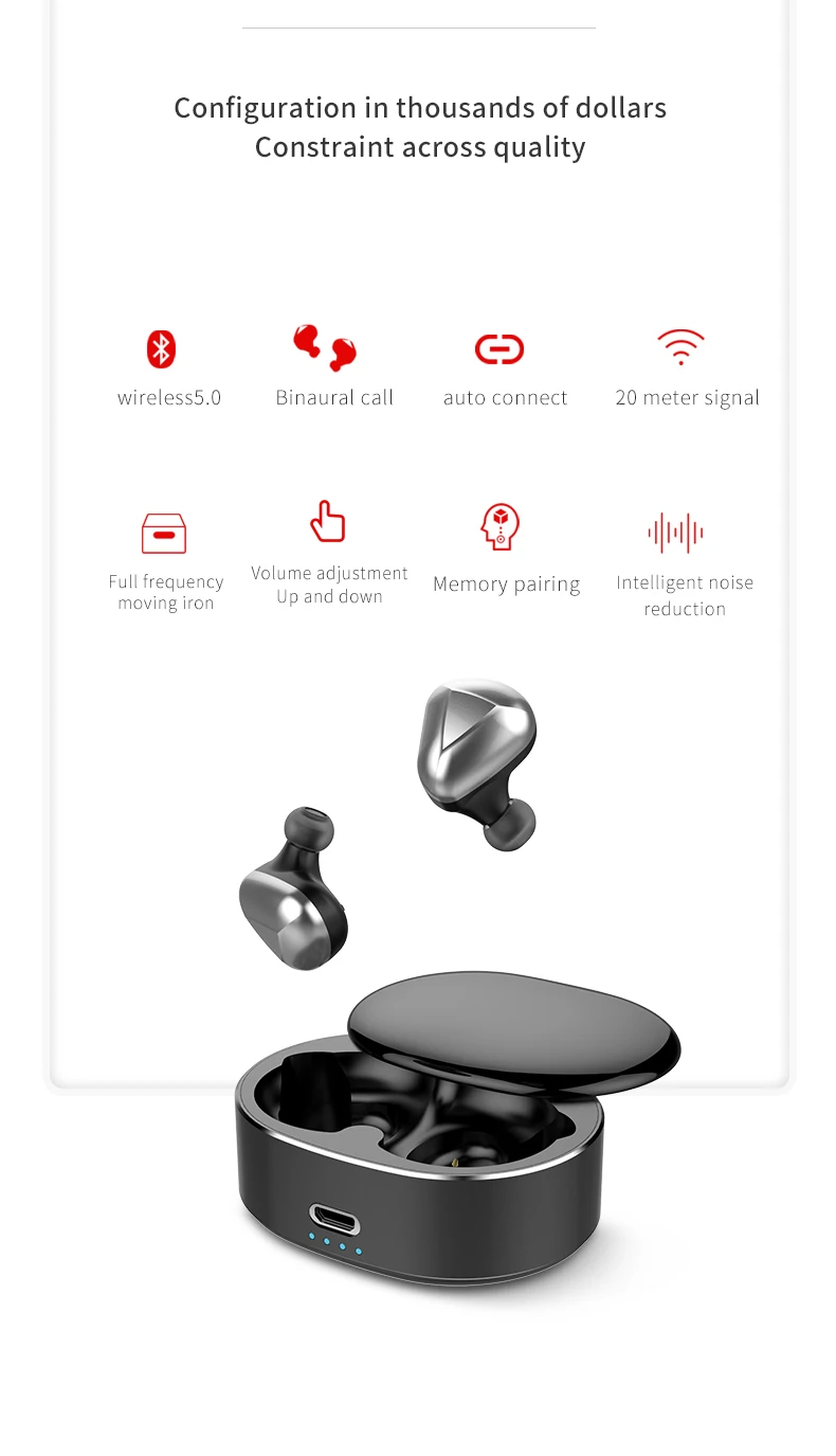 Latest Wireless Earphone Headphone Waterproof Noise Cancelling BT Earphone TWs-T50 - ANKUX.COM