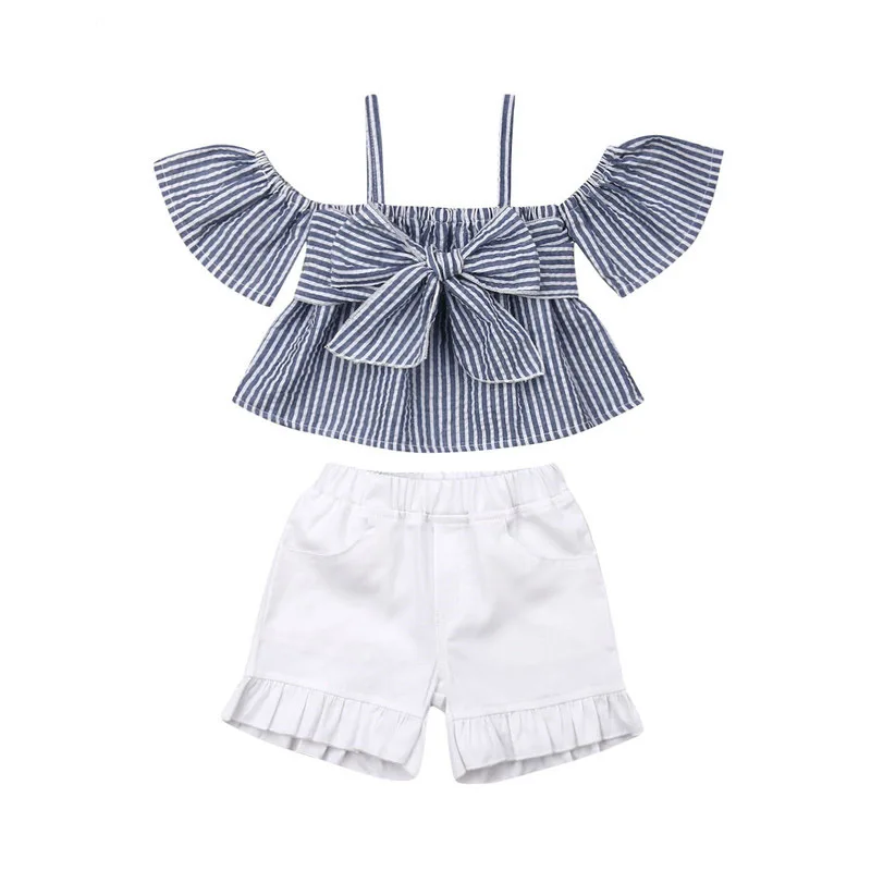 Children Clothing 2pcs set Toddler Kid Clothes Bow Off Shoulder Top T-shirt + Shorts Pants Summer Baby Girl Outfit
Children Clothing 2pcs set Toddler Kid Clothes Bow Off Shoulder Top T-shirt + Shorts Pants Summer Baby Girl Outfit