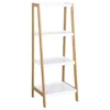 Bamboo Ladder Shelf Unit Bookcase with Wooden 4-Tier Trays