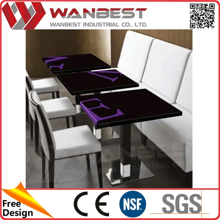 DT-038- Black Purple E Letter Hi Macs  Restaurant Dining Table With Customized Logo.jpg