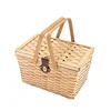 Gingham Lined Picnic Basket Folding Handles wicker picnic basket