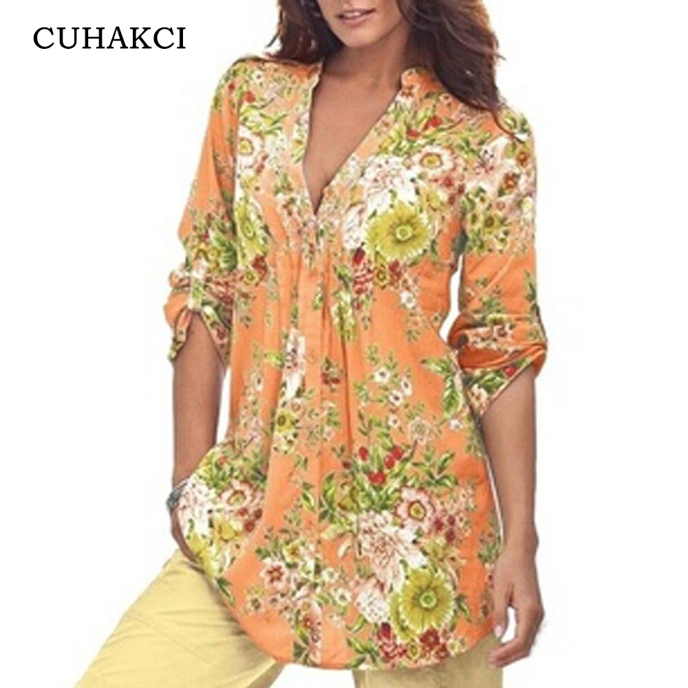 Autumn Women Floral Print Blouses Long Sleeve Chiffon Shirts V-Neck Women Blouse Ruffled Hot Female Tops, Brown,gray,orange
Autumn Women Floral Print Blouses Long Sleeve Chiffon Shirts V-Neck Women Blouse Ruffled Hot Female Tops, Brown,gray,orange