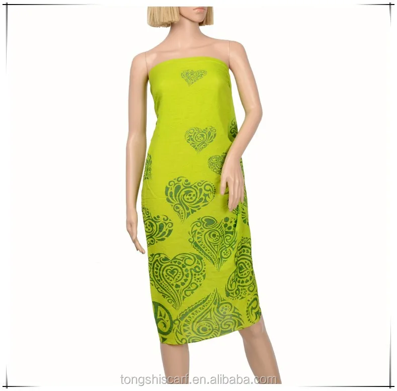 Heart pattern beach pareo polyester woven sarong with custom design