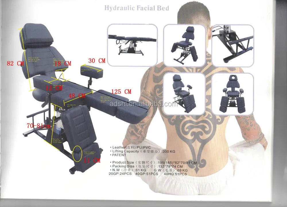 High Quality Adjustable Tattoo Bed For Body /foldable Black Tattoo
