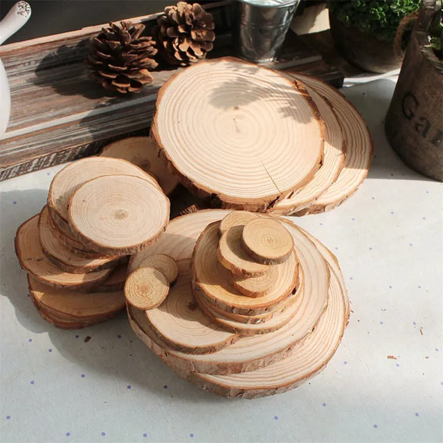 Natural Unfinished Wood Slices, 3-10 cm Rustic Wooden Log Discs DIY Round Wood  Disks Crafts