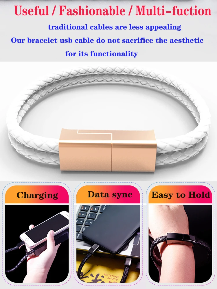 Wholesale Braided Leather Magnetic Bracelet Charger USB Type C Micro Data Android Cable Charging Cable For iphone For Android - ANKUX.COM