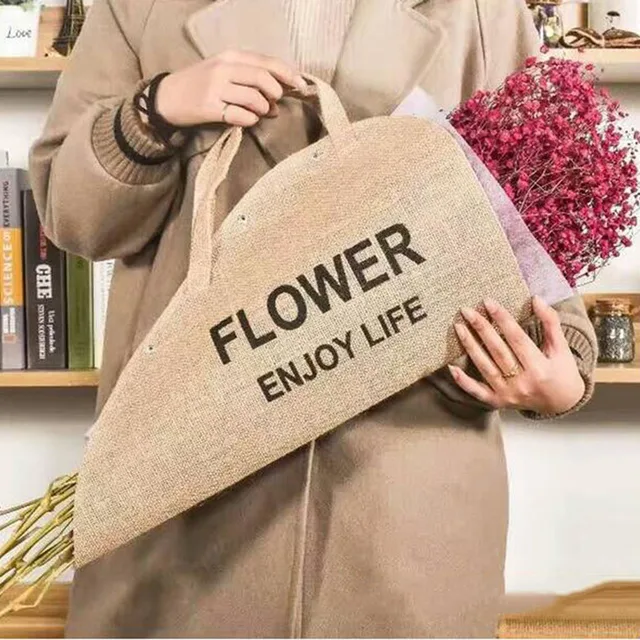 wrapping gift bag flowers packaging materials natural burlap